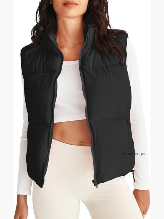 Jackets & Blazers - Women's Sleeveless Puffer Vest - Lightweight Stand Collar Zip Up Quilted Jacket